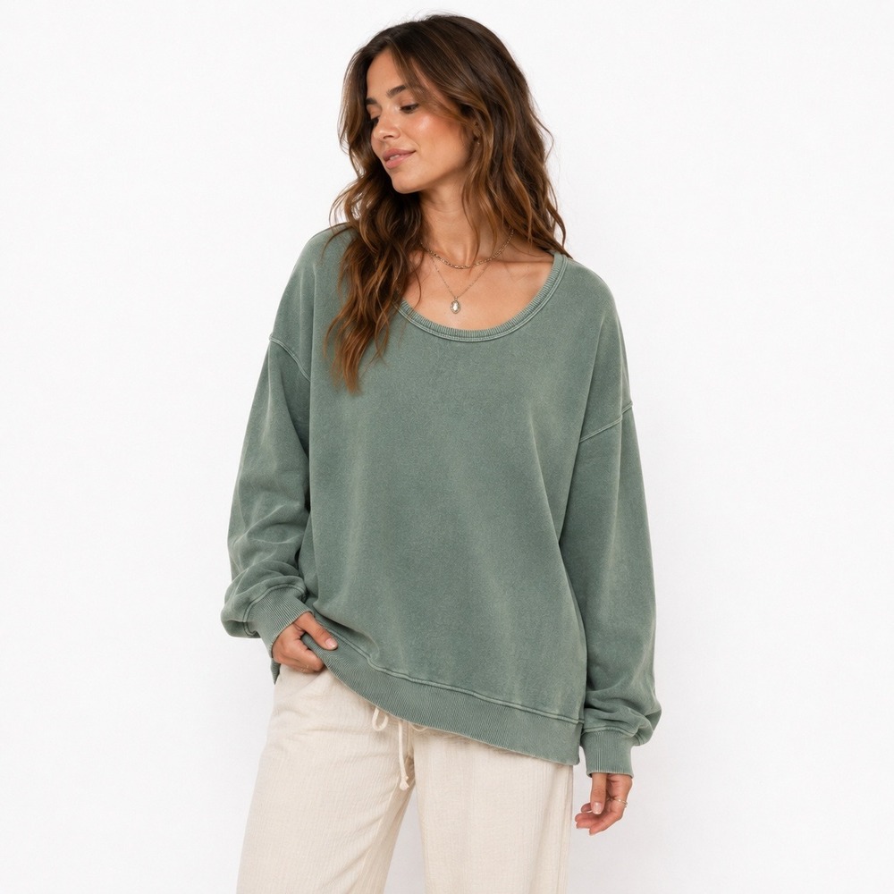 Aerie Oversized Washed Green Wide Scoop Sweatshirt S Drop Shoulder Loungewear